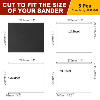 Sandpapers 9x11 5Pcs 1000Grit Silicon Carbide - size: 1000 Grit
