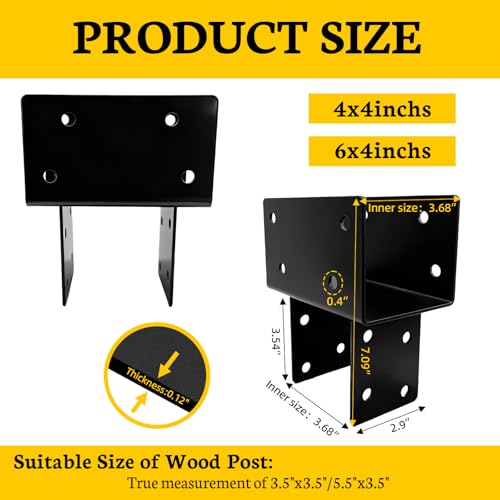 1Pack 4" x 4" T-Shaped Post to Beam Connector Pergola Bracket,Black Heavy Duty Wood Beam Support Brackets for Outdoor Pavilion,Gazebo,Deck,Porch,Hunt Cabin with Screws - size: 4"x4"