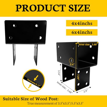 1Pack 4" x 4" T-Shaped Post to Beam Connector Pergola Bracket,Black Heavy Duty Wood Beam Support Brackets for Outdoor Pavilion,Gazebo,Deck,Porch,Hunt Cabin with Screws - size: 4"x4"