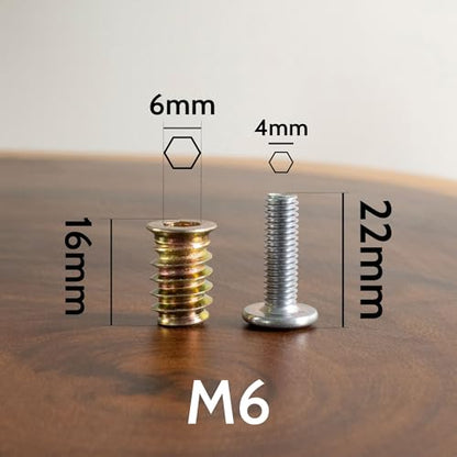 FLOWYLINE 40Pcs M6 Bolt & Threaded Insert Kit for Wood & Metal | | Screws Assortment Kit - size: M6