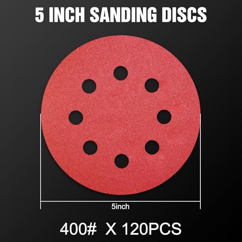 120 Pcs 5 inch Sanding Discs 400 Grit 8 Hole Hook and Loop - style: 120 Pcs-400 Grit