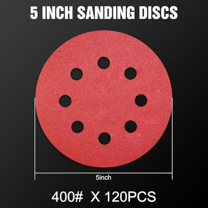 120 Pcs 5 inch Sanding Discs 400 Grit 8 Hole Hook and Loop - style: 120 Pcs-400 Grit