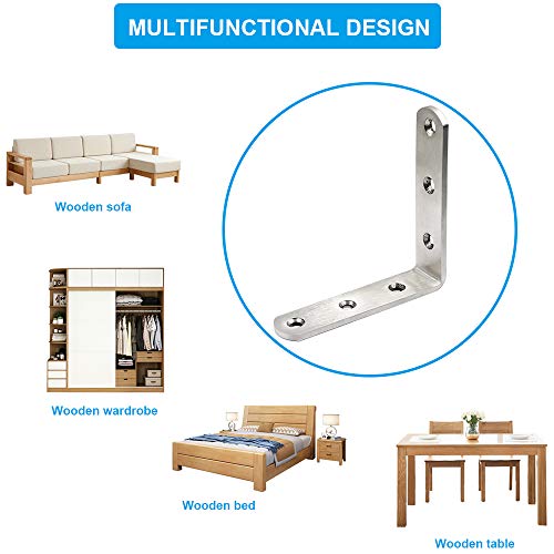 8 PCS L Bracket Stainless Steel Corner Brackets 3 x 3 inch Right Angle Bracket for Wood Furniture, Heavy Duty Metal Joint Corner Brace, with Screw