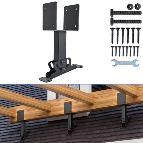 4"x4" Heavy Duty Roof Riser Brackets, 180° Adjustable Angle Pergola Roof Brackets, Black Metal Roof Riser Brackets for Patio Cover, Pergola, Gazebo, Wood Post (1 Pack) - color: Adjustable direction and base, size: 1pcs