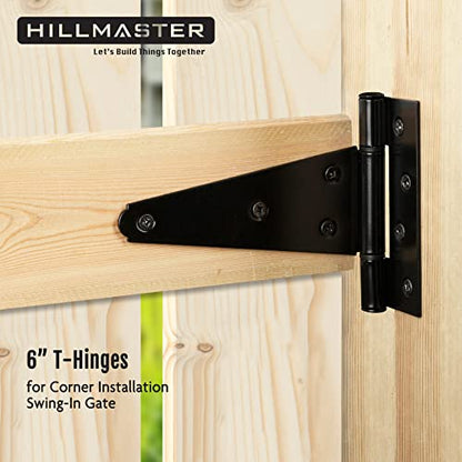 HILLMASTER 6 Inch T-Strap Heavy Duty Shed Door Hinges Gate Strap Hinges Black Tee Hinge Wrought Hardware for Wooden Fences,Yard,Barn Door,Rustproof (6 Pack) - size: 6in 6Pack