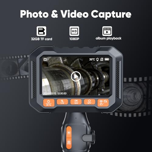 T Takmly Articulating Borescope, 1080P HD Endoscope for Inspection - color: Orange