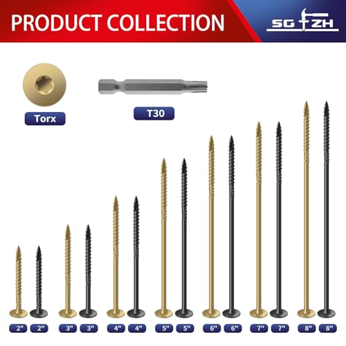 #14 x 7 Inch Outdoor Structural Wood Deck Screws (14Pcs/1lb), Carbon Steel, Tan, Flat Head, Rust Resistant Epoxy Coated, T30 Star Bit - color: Tan, size: #14 x 7"