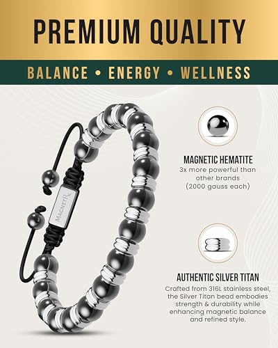 MagnetRX® Hematite Beaded Magnetic Bracelets (Silver Titan 8mm) - color: Silver Titan 8mm Bead