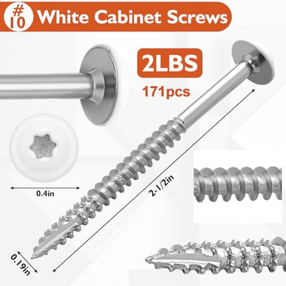 Frienda 2 Pound White Cabinet Screws Bulk #10x2-1/2'' Approx. 171 Pcs - color: Silver, size: #10x2-1/2 Inch
