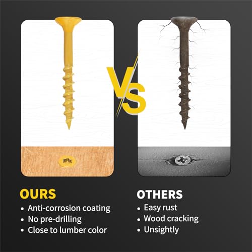 Deck Screws #8 x 1-1/2", 150pcs and #10 x 2-1/2",105pcs Epoxy Coated, T25 Star Bit Above 1500 Hour Salt Spray Coating Outdoor Decking Screws Excellent Rust Resistant for Outdoor Wood Fence
