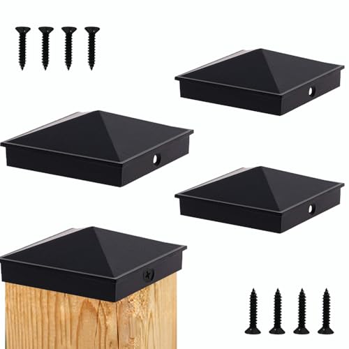 4x4 Heavy Duty Aluminum Post Caps Cover, Matte Finish Powder Coated Surface - color: Black, size: 3.5" x 3.5"
