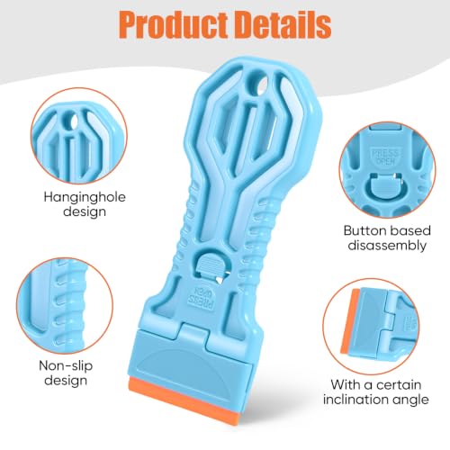 4 Pack Razor Blade Scraper, 25 Blades, Long Handle Scraper Tool (Blue) - color: Blue