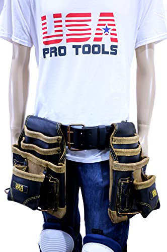Tool Belt | Leather Tool Rig for Carpenters, Framers, Electricians, Constructors, and Handyman | Adjustable Tool Pouches.