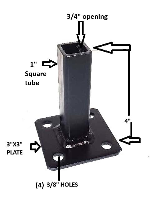 Welding Repair on 1" Non Removable Outdoor Black Rusty Iron Railings Posts 4" Repair Mount,Rail Post Hollow or Solid,3 inch Base Plates Metal Handrail Bracket Paint w Bolts