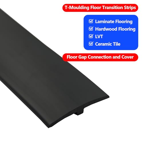 Flexible PVC T-Molding Transition Strips,Self-Adhesive Floor Divider Strip - color: Black, size: 9.8 ft