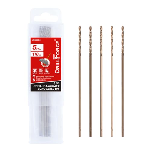1/8 in. x 6 in. Cobalt Aircraft Extension Drill Bits Set(5PCS), M35 High Speed Steel Drill Bit Extra Long Deep Hole Drilling for Stainless Steel, Plastic and Wood - size: 1/8"x6"(5PCS)
