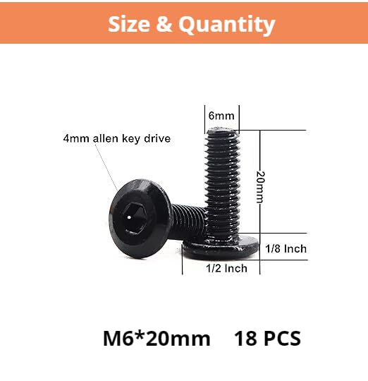 18 Pack M6 x 20 mm Flat Head Hex Socket Cap Screws Bolts, 304 Stainless Steel 18-8 Black Oxide, Connector Bolts Screws for Furniture, Full Thread (M6 x 20mm 18PCS) - size: M6 x 20mm 18PCS