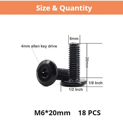18 Pack M6 x 20 mm Flat Head Hex Socket Cap Screws Bolts, 304 Stainless Steel 18-8 Black Oxide, Connector Bolts Screws for Furniture, Full Thread (M6 x 20mm 18PCS) - size: M6 x 20mm 18PCS