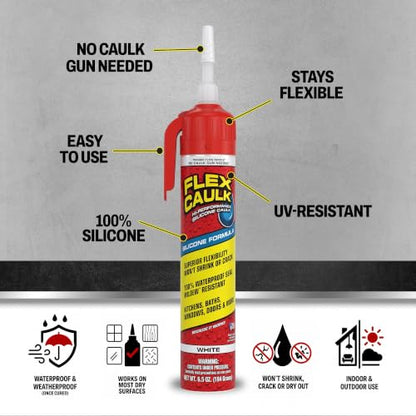 Flex Caulk Silicone Waterproof Sealant, White, 6.5 oz, 1-Pack - style: Silicone, White, 6.5 oz, 1-Pack