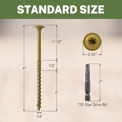 LIONMAX Lag Screws 4 Inch, Structural Wood Screws #14 x 4, 300-PCS, Bronze - color: Bronze, size: #14 x 4"