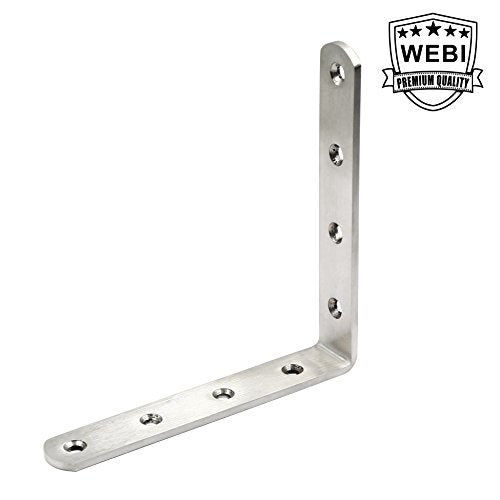 WEBI L Brackets Corner Bracket,90 Degree Stainless Steel Corner Brace- 8 Packs 4 mm Thick 6" X 6",Heavy Duty Shelf Brackets Right Angle Bracket for Shelf, Wood, Furniture, Brushed Nickel - size: 6"L*6"H(Brushed Nickel)-4mm Thick-8pcs