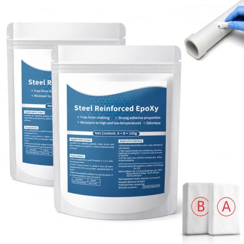 Steel Reinforced Epoxy Putty, 100g Strong Clay Iron Adhesive, Filling Cracks Holes and Surface Repairs, High Strength 2 Part Filler Putty or Bonding Metal, Plastic, Tiles, Ceramics (2Pcs)