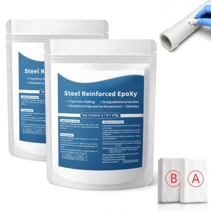Steel Reinforced Epoxy Putty, 100g Strong Clay Iron Adhesive, Filling Cracks Holes and Surface Repairs, High Strength 2 Part Filler Putty or Bonding Metal, Plastic, Tiles, Ceramics (2Pcs)