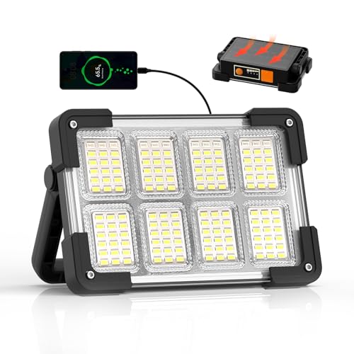 120W Solar Rechargeable 144 LED Work Light, 10000LM Flood Light - color: Black