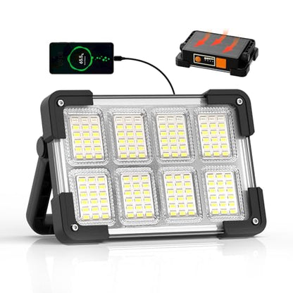 120W Solar Rechargeable 144 LED Work Light, 10000LM Flood Light - color: Black