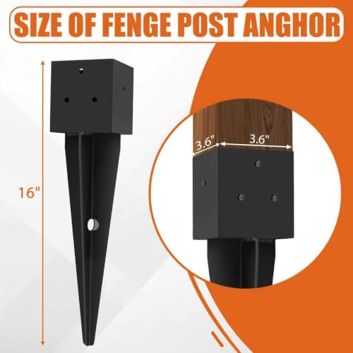 2 Pcs 4x4 Fence Post Anchor Ground Spike 16"(Actual: 3.6"x3.6")