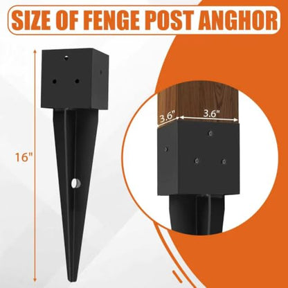 2 Pcs 4x4 Fence Post Anchor Ground Spike 16"(Actual: 3.6"x3.6")