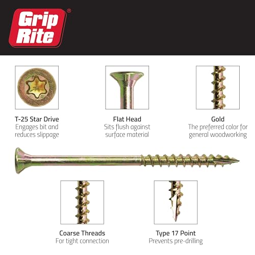 Grip Rite Prime Guard 158GCS1 T25 Star Drive Construction Screws with Type 17 Tip 1-Pound Box, 8 by 1-5/8"