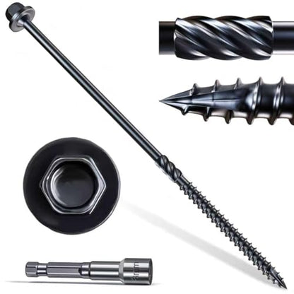 #14 x 10 Wood Structural Screws 50 Pcs, Exterior Hex-Head Lag Screws, Black Heavy Duty Construction Timber Log Landscaping Wood Screws, Hex Socket Included - size: #14 x 10"