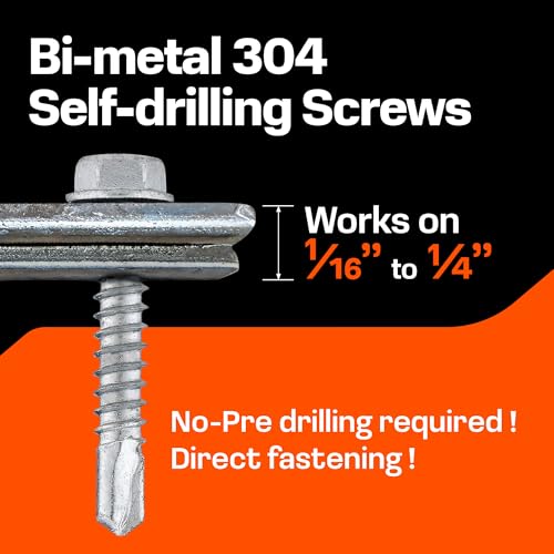 SUNKIN 64PCS Self Tapping Screws for Metal, Bi-Metal Stainless Steel 304 Rustproof, #12 x 1-3/4" Hex Head, Hardened Self Drilling Tip for Steel, Extreme Long Service Life - size: #12 x 1-3/4 inch (64 pcs)