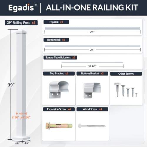 Egadis 36 in x 2 ft Modular Aluminum Porch and Deck Railing Kit, White - color: Level 2ft-1 Post 1 Panel