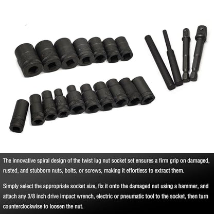 21PCS Twist Lug Nut Socket Set, 3/8" Drive Bolt Nut Extractor Tool - color: 21pcs Lug Nut Extractor 3/8 Inch Drive
