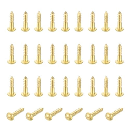 MECCANIXITY 35 Pcs Brass Screws, M2.5 x 10mm Solid Slotted Round Head Self-Tapping Wood Screw Fasteners for Woodworking Furniture Repair Photo Frame Drywall Home Appliances, Gold - size: M2.5 x 10mm
