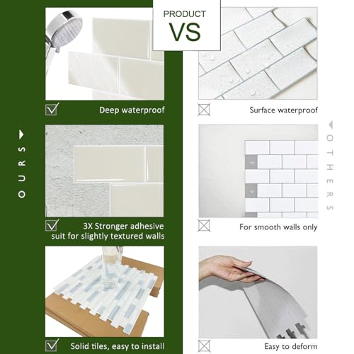 STICKGOO 10-Sheet Subway Tile Peel and Stick Backsplash, Self Adhesive Vinyl Wall Tiles, Stick on Backsplash for Kitchen and Bathroom(Thicker Design) - color: Light Coffee