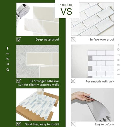 STICKGOO 10-Sheet Subway Tile Peel and Stick Backsplash, Self Adhesive Vinyl Wall Tiles, Stick on Backsplash for Kitchen and Bathroom(Thicker Design) - color: Light Coffee