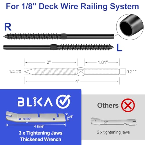 BLIKA 100 Pack 1/8" Black Cable Railing Kit Left &Right Swage Lag Screws - color: Black
