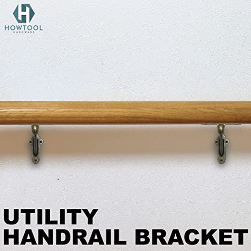 Stair Handrail Brackets Wooden Railing Support Antique Brass, 3 Pack | HOWTOOL - color: Antique Brass
