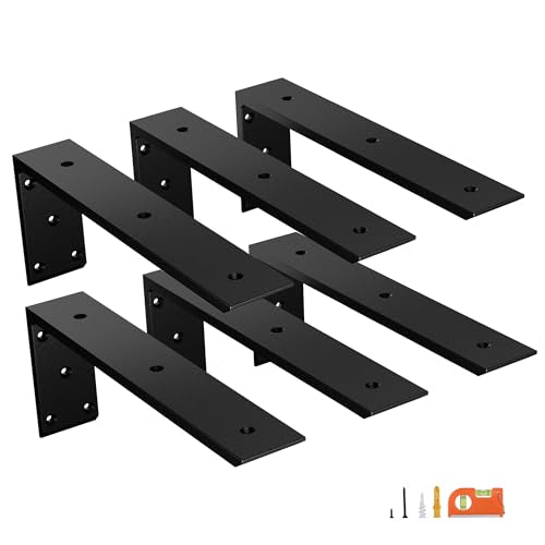 NEODROP 6-Pack 16 Inch Countertop Support Brackets, Heavy Duty L Brackets for Quartz/Wood/Laminate/Granite Countertops | 3/8" Thick Metal Steel | Frosted Black Powder Coated - size: 16 Inch, style: 6 Pack