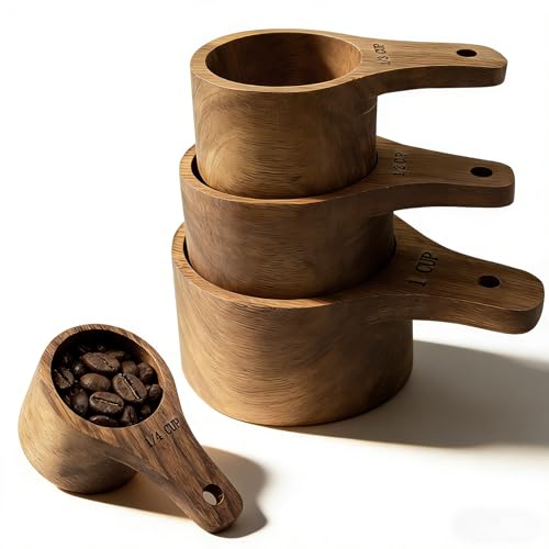 Acacia Wooden Measuring Cups Set of 4, 4 Sizes