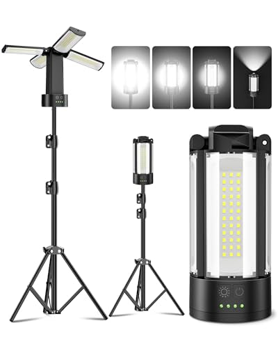 Rechargeable Camping Lights with Adjustable Stand, Black - color: Black