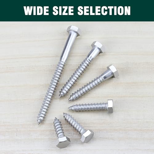 3/8" x 4-1/2" Hex Head Lag Screws Bolts for Wood, 304 Stainless Steel 18-8, Heavy Duty Lag Bolts, Hexagon Head Wood Deck Screws 8 PCS - size: 3/8 x 4-1/2"