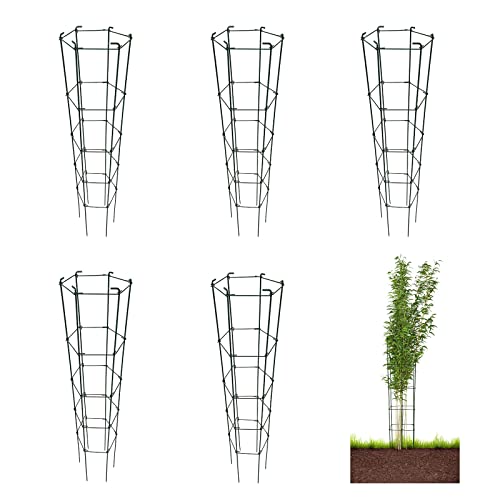 46 Inch Height 5PCS PVC Green Hexagon Folding Tomato Cage,Climbing Plant Support Tower Vegetable Stake Trellis - size: 46in Hex-PVC Green-5Pack