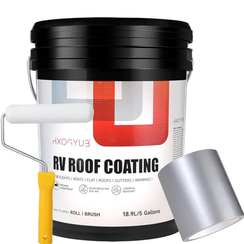 RV Roof Coating,with Seam Tape, Liquid White Rubber Coating, 5 Gallon