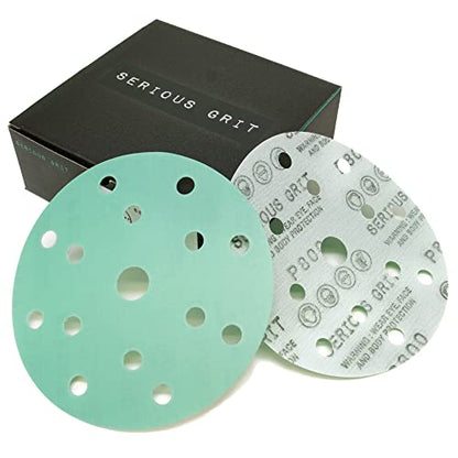 Serious Grit - 6-Inch 15-Hole P800 Grit Sanding Discs - 50 Pack Box - size: 800 Grit