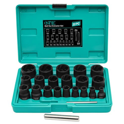 22Pcs Bolt Extractor Set, 8-27mm, 1/2" & 3/8" Drive - size: 22 Piece