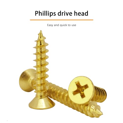 #8 x 3/4" Wood Screw, Phillips Flat Head Self Tapping Screws, Brass Plated Carbon Steel, Brass Plated Screws for Wood, Wood Screws #8 X 3/4 Inch, 150Pcs - size: #8 × 3/4"